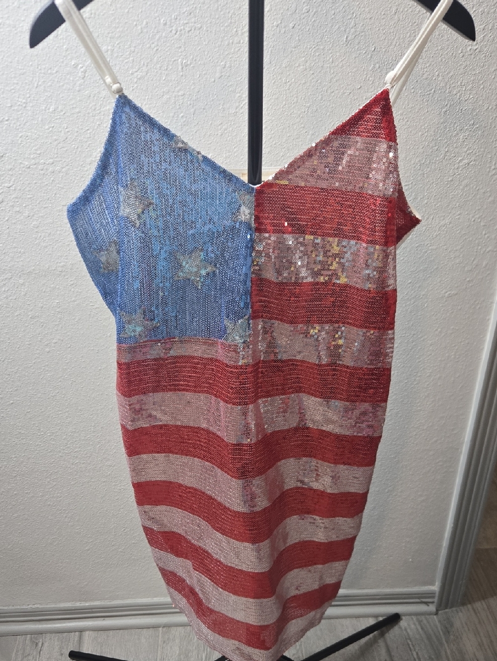 BiBi Red, White & Blue Sequin Flag Mini Dress